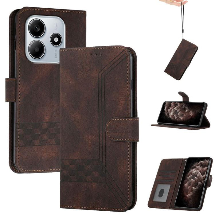 Funda de teléfono de cuero con tapa y sensación de piel cúbica, For Redmi 13 4G, For Redmi Turbo 3 / Poco F6, For Redmi Note 13R Pro / Poco X6 Neo, For Redmi Note 12 Turbo / Poco F5