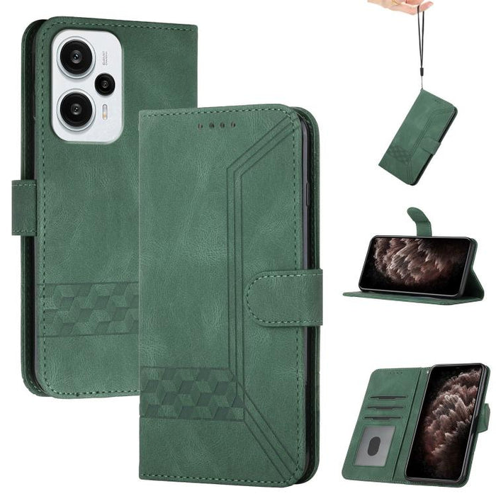Funda de teléfono de cuero con tapa y sensación de piel cúbica, For Redmi 13 4G, For Redmi Turbo 3 / Poco F6, For Redmi Note 13R Pro / Poco X6 Neo, For Redmi Note 12 Turbo / Poco F5