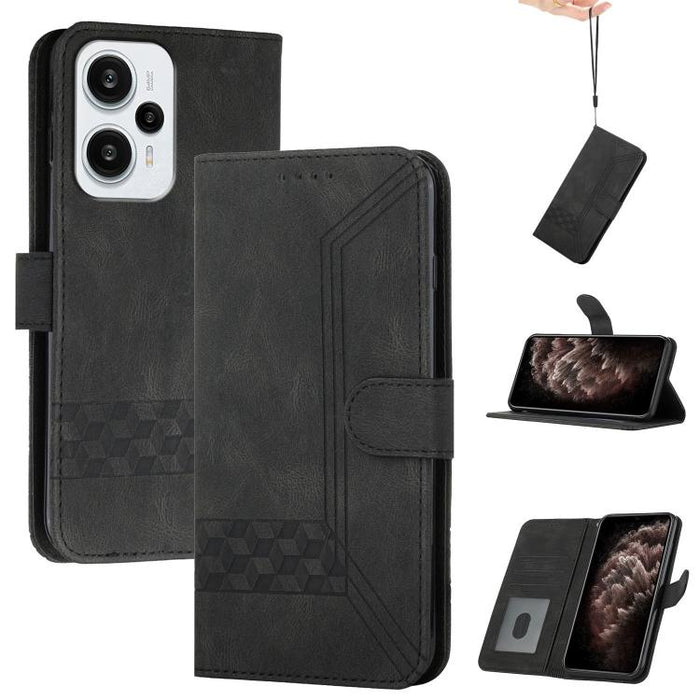 Funda de teléfono de cuero con tapa y sensación de piel cúbica, For Redmi 13 4G, For Redmi Turbo 3 / Poco F6, For Redmi Note 13R Pro / Poco X6 Neo, For Redmi Note 12 Turbo / Poco F5