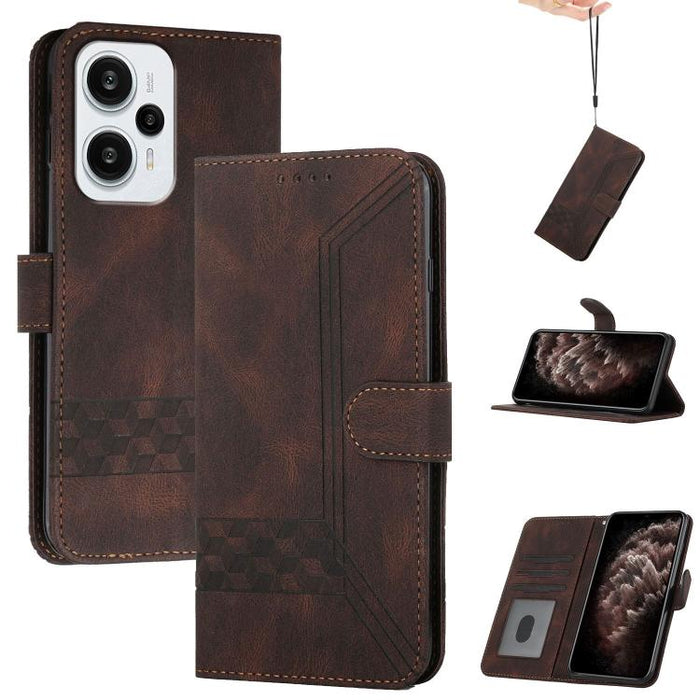 Funda de teléfono de cuero con tapa y sensación de piel cúbica, For Redmi 13 4G, For Redmi Turbo 3 / Poco F6, For Redmi Note 13R Pro / Poco X6 Neo, For Redmi Note 12 Turbo / Poco F5
