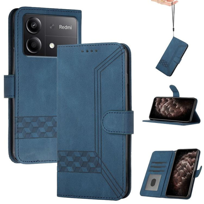 Funda de teléfono de cuero con tapa y sensación de piel cúbica, For Redmi 13 4G, For Redmi Turbo 3 / Poco F6, For Redmi Note 13R Pro / Poco X6 Neo, For Redmi Note 12 Turbo / Poco F5