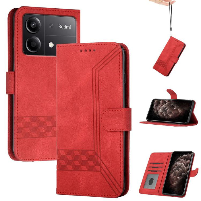 Funda de teléfono de cuero con tapa y sensación de piel cúbica, For Redmi 13 4G, For Redmi Turbo 3 / Poco F6, For Redmi Note 13R Pro / Poco X6 Neo, For Redmi Note 12 Turbo / Poco F5