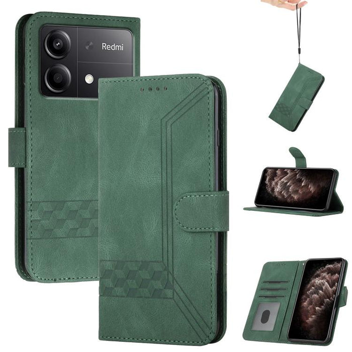 Funda de teléfono de cuero con tapa y sensación de piel cúbica, For Redmi 13 4G, For Redmi Turbo 3 / Poco F6, For Redmi Note 13R Pro / Poco X6 Neo, For Redmi Note 12 Turbo / Poco F5