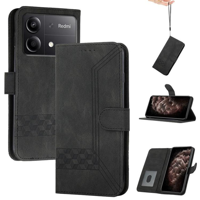 Funda de teléfono de cuero con tapa y sensación de piel cúbica, For Redmi 13 4G, For Redmi Turbo 3 / Poco F6, For Redmi Note 13R Pro / Poco X6 Neo, For Redmi Note 12 Turbo / Poco F5