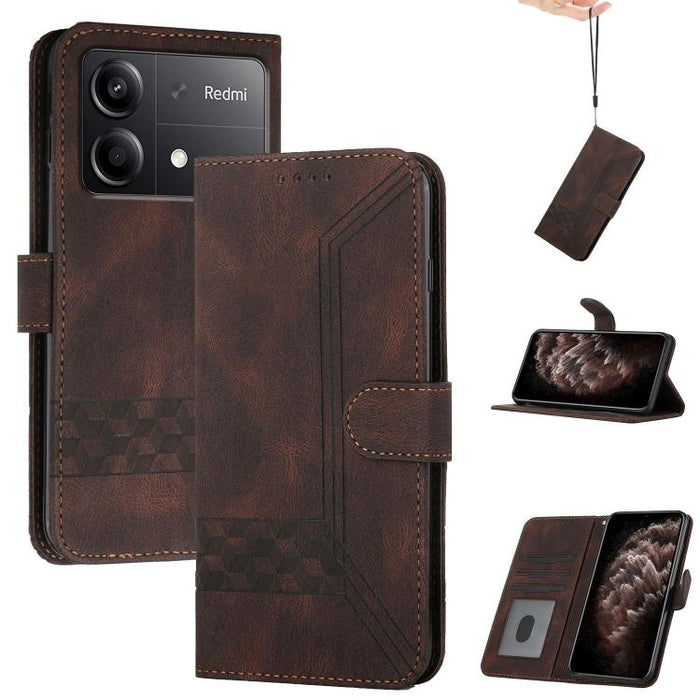 Funda de teléfono de cuero con tapa y sensación de piel cúbica, For Redmi 13 4G, For Redmi Turbo 3 / Poco F6, For Redmi Note 13R Pro / Poco X6 Neo, For Redmi Note 12 Turbo / Poco F5