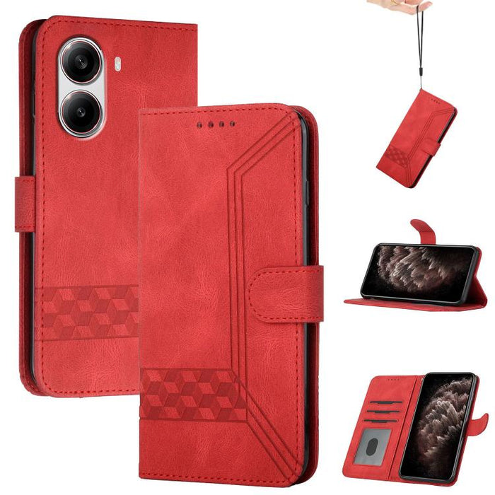 Funda de teléfono de cuero con tapa y sensación de piel cúbica, For Redmi 13 4G, For Redmi Turbo 3 / Poco F6, For Redmi Note 13R Pro / Poco X6 Neo, For Redmi Note 12 Turbo / Poco F5