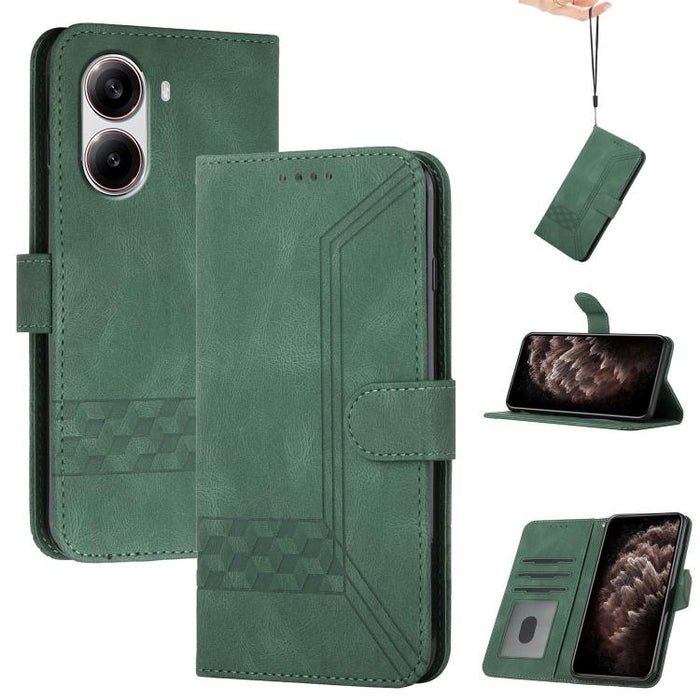 Funda de teléfono de cuero con tapa y sensación de piel cúbica, For Redmi 13 4G, For Redmi Turbo 3 / Poco F6, For Redmi Note 13R Pro / Poco X6 Neo, For Redmi Note 12 Turbo / Poco F5