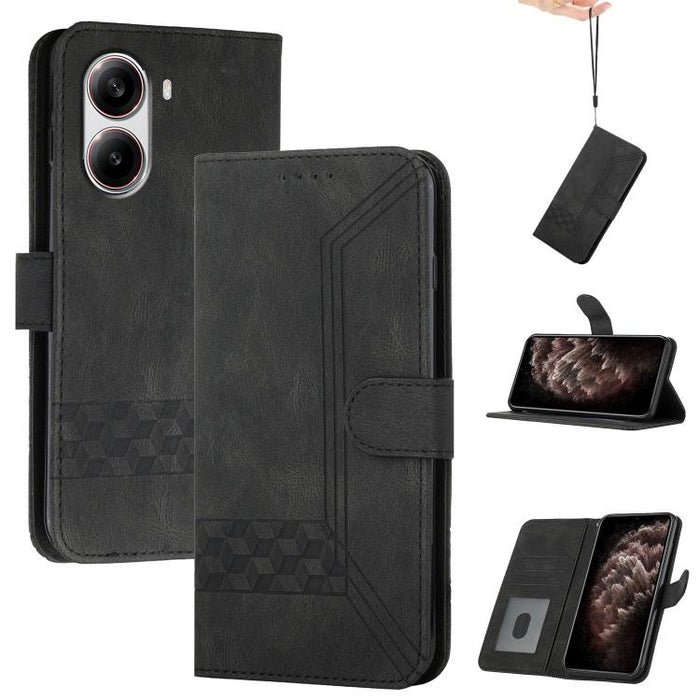 Funda de teléfono de cuero con tapa y sensación de piel cúbica, For Redmi 13 4G, For Redmi Turbo 3 / Poco F6, For Redmi Note 13R Pro / Poco X6 Neo, For Redmi Note 12 Turbo / Poco F5