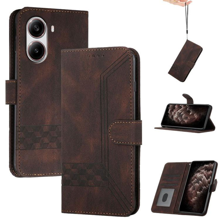 Funda de teléfono de cuero con tapa y sensación de piel cúbica, For Redmi 13 4G, For Redmi Turbo 3 / Poco F6, For Redmi Note 13R Pro / Poco X6 Neo, For Redmi Note 12 Turbo / Poco F5