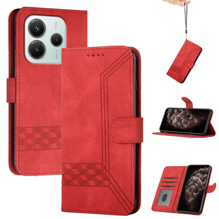 Funda de teléfono de cuero con tapa y sensación de piel cúbica, For Redmi 13 4G, For Redmi Turbo 3 / Poco F6, For Redmi Note 13R Pro / Poco X6 Neo, For Redmi Note 12 Turbo / Poco F5