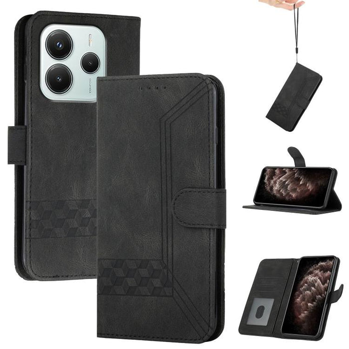 Funda de teléfono de cuero con tapa y sensación de piel cúbica, For Redmi 13 4G, For Redmi Turbo 3 / Poco F6, For Redmi Note 13R Pro / Poco X6 Neo, For Redmi Note 12 Turbo / Poco F5