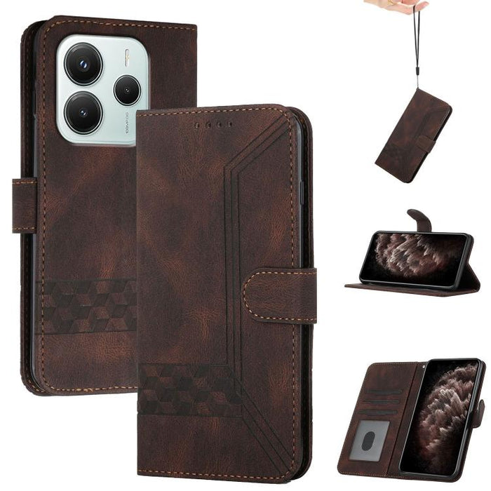 Funda de teléfono de cuero con tapa y sensación de piel cúbica, For Redmi 13 4G, For Redmi Turbo 3 / Poco F6, For Redmi Note 13R Pro / Poco X6 Neo, For Redmi Note 12 Turbo / Poco F5