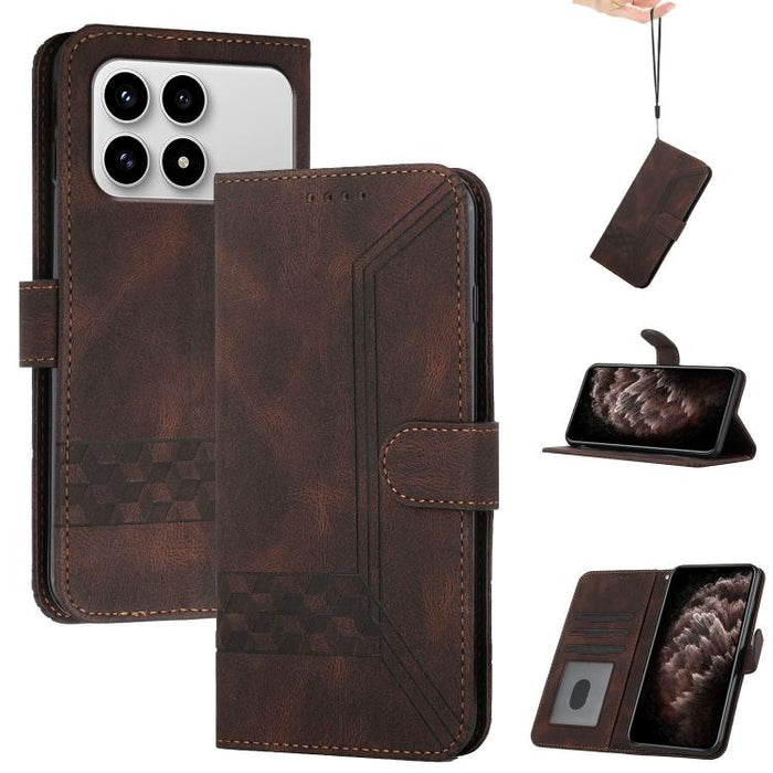 Funda de teléfono de cuero con tapa y sensación de piel cúbica, For Redmi A7 Pro 171mm / Poco C85x 5G, For Redmi Turbo 5 Max / Poco X8 Pro Max, For Redmi Turbo 5 5G / Poco X8 Pro 5G, For Redmi Note 15 4G / 5G 164mm / Poco M8 5G                         ...