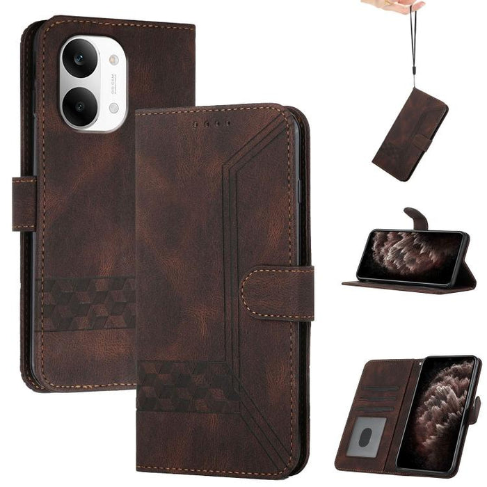 Funda de teléfono de cuero con tapa y sensación de piel cúbica, For Redmi A7 Pro 171mm / Poco C85x 5G, For Redmi Turbo 5 Max / Poco X8 Pro Max, For Redmi Turbo 5 5G / Poco X8 Pro 5G, For Redmi Note 15 4G / 5G 164mm / Poco M8 5G                         ...