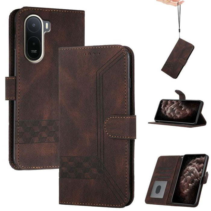 Funda de teléfono de cuero con tapa y sensación de piel cúbica, For Redmi A7 Pro 171mm / Poco C85x 5G, For Redmi Turbo 5 Max / Poco X8 Pro Max, For Redmi Turbo 5 5G / Poco X8 Pro 5G, For Redmi Note 15 4G / 5G 164mm / Poco M8 5G                         ...