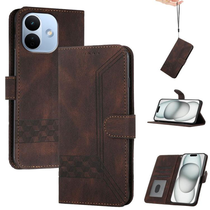 Funda de teléfono de cuero con tapa y sensación de piel cúbica, For Redmi A7 Pro 171mm / Poco C85x 5G, For Redmi Turbo 5 Max / Poco X8 Pro Max, For Redmi Turbo 5 5G / Poco X8 Pro 5G, For Redmi Note 15 4G / 5G 164mm / Poco M8 5G                         ...