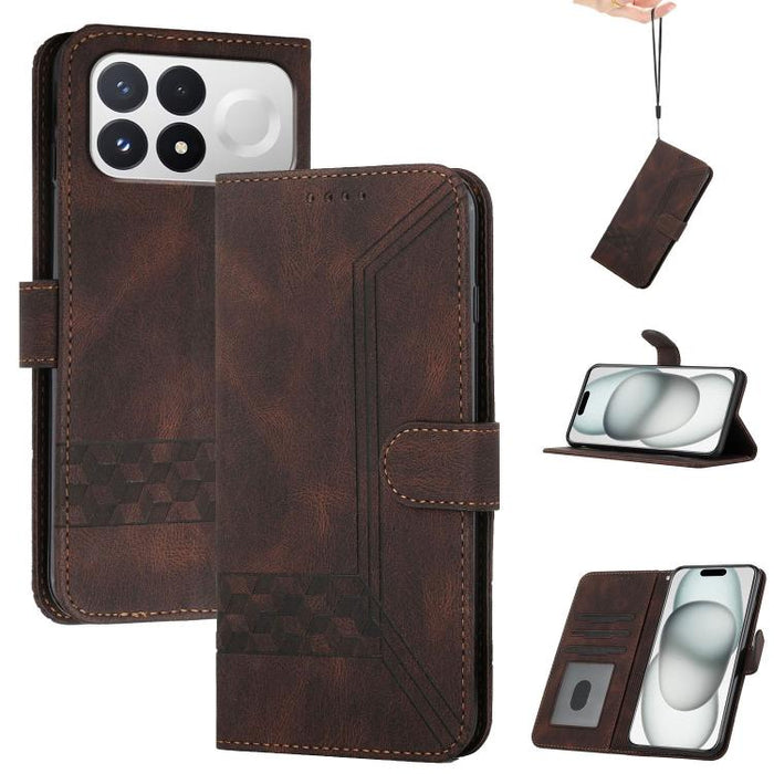 Funda de teléfono de cuero con tapa y sensación de piel cúbica, For Redmi A7 Pro 171mm / Poco C85x 5G, For Redmi Turbo 5 Max / Poco X8 Pro Max, For Redmi Turbo 5 5G / Poco X8 Pro 5G, For Redmi Note 15 4G / 5G 164mm / Poco M8 5G                         ...