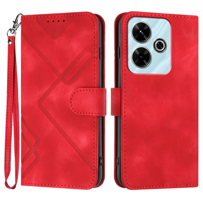 Funda de teléfono de cuero con sensación de piel y patrón de líneas, For Redmi Note 14 5G, For Redmi Note 14 Pro+ 5G, For Redmi Note 14 Pro 5G, For Redmi 13 4G, For Redmi Turbo 3 / Poco F6, For Redmi Note 13R Pro / Poco X6 Neo                          ...