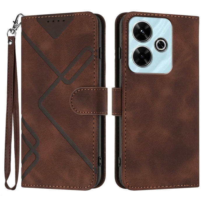 Funda de teléfono de cuero con sensación de piel y patrón de líneas, For Redmi Note 14 5G, For Redmi Note 14 Pro+ 5G, For Redmi Note 14 Pro 5G, For Redmi 13 4G, For Redmi Turbo 3 / Poco F6, For Redmi Note 13R Pro / Poco X6 Neo                          ...