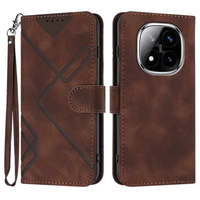 Funda de teléfono de cuero con sensación de piel y patrón de líneas, For Redmi Note 14 5G, For Redmi Note 14 Pro+ 5G, For Redmi Note 14 Pro 5G, For Redmi 13 4G, For Redmi Turbo 3 / Poco F6, For Redmi Note 13R Pro / Poco X6 Neo                          ...