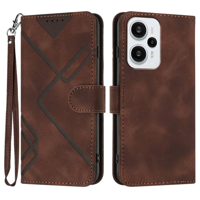 Funda de teléfono de cuero con sensación de piel y patrón de líneas, For Redmi Note 14 5G, For Redmi Note 14 Pro+ 5G, For Redmi Note 14 Pro 5G, For Redmi 13 4G, For Redmi Turbo 3 / Poco F6, For Redmi Note 13R Pro / Poco X6 Neo                          ...