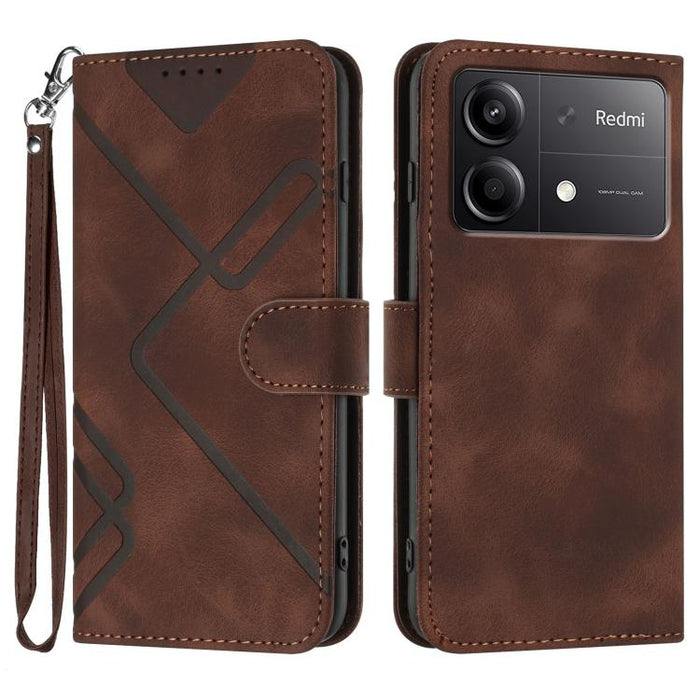 Funda de teléfono de cuero con sensación de piel y patrón de líneas, For Redmi Note 14 5G, For Redmi Note 14 Pro+ 5G, For Redmi Note 14 Pro 5G, For Redmi 13 4G, For Redmi Turbo 3 / Poco F6, For Redmi Note 13R Pro / Poco X6 Neo                          ...