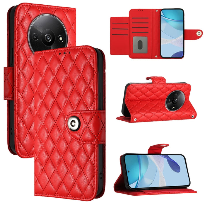 Funda de cuero con tapa y textura rombal para teléfono con cordón, For Redmi 15a 5G Global, For Redmi Turbo 5 5G Global / Poco X8 Pro, For Redmi Note 15 Pro+ 5G Global 163.3mm, For Redmi Note 15 4G / 5G Global 164mm                                     ...