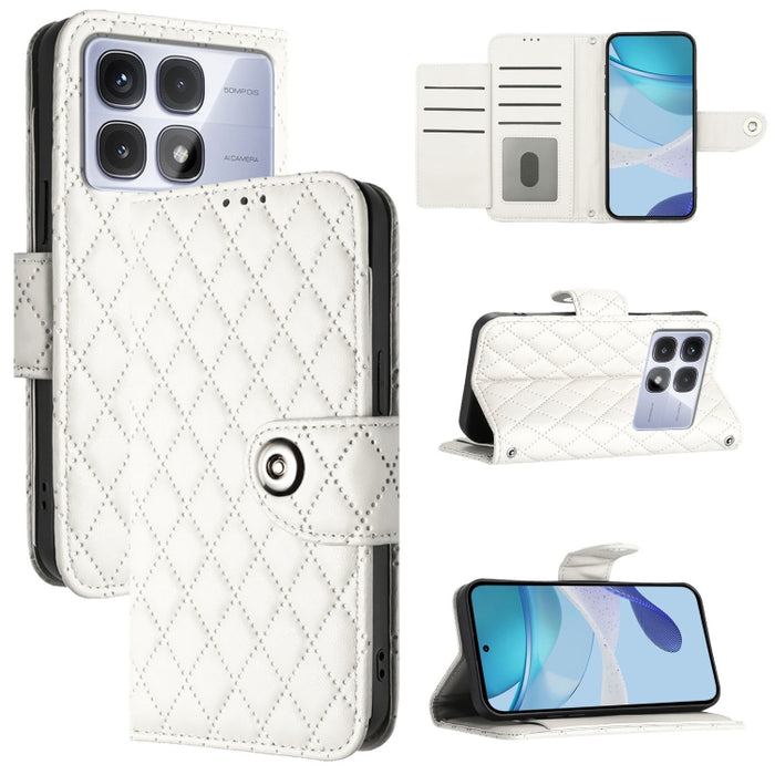Funda de cuero con tapa y textura rombal para teléfono con cordón, For Redmi 15a 5G Global, For Redmi Turbo 5 5G Global / Poco X8 Pro, For Redmi Note 15 Pro+ 5G Global 163.3mm, For Redmi Note 15 4G / 5G Global 164mm                                     ...