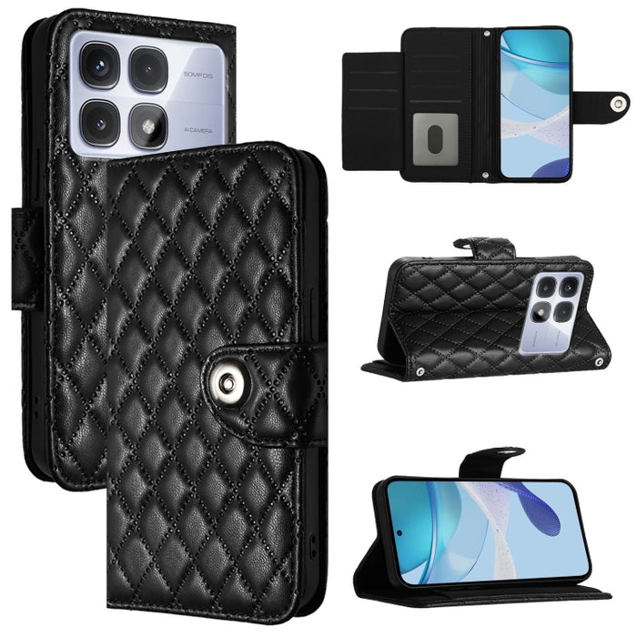 Funda de cuero con tapa y textura rombal para teléfono con cordón, For Redmi 15a 5G Global, For Redmi Turbo 5 5G Global / Poco X8 Pro, For Redmi Note 15 Pro+ 5G Global 163.3mm, For Redmi Note 15 4G / 5G Global 164mm                                     ...