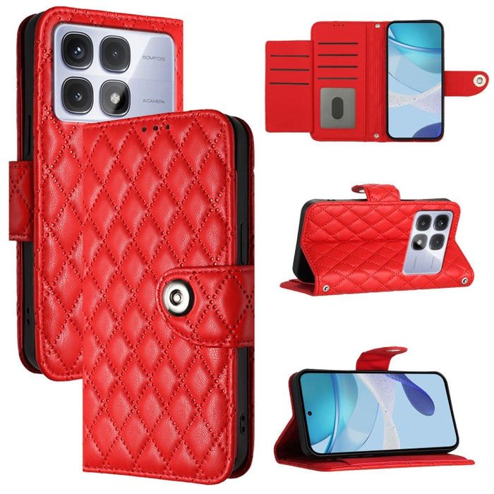 Funda de cuero con tapa y textura rombal para teléfono con cordón, For Redmi 15a 5G Global, For Redmi Turbo 5 5G Global / Poco X8 Pro, For Redmi Note 15 Pro+ 5G Global 163.3mm, For Redmi Note 15 4G / 5G Global 164mm                                     ...