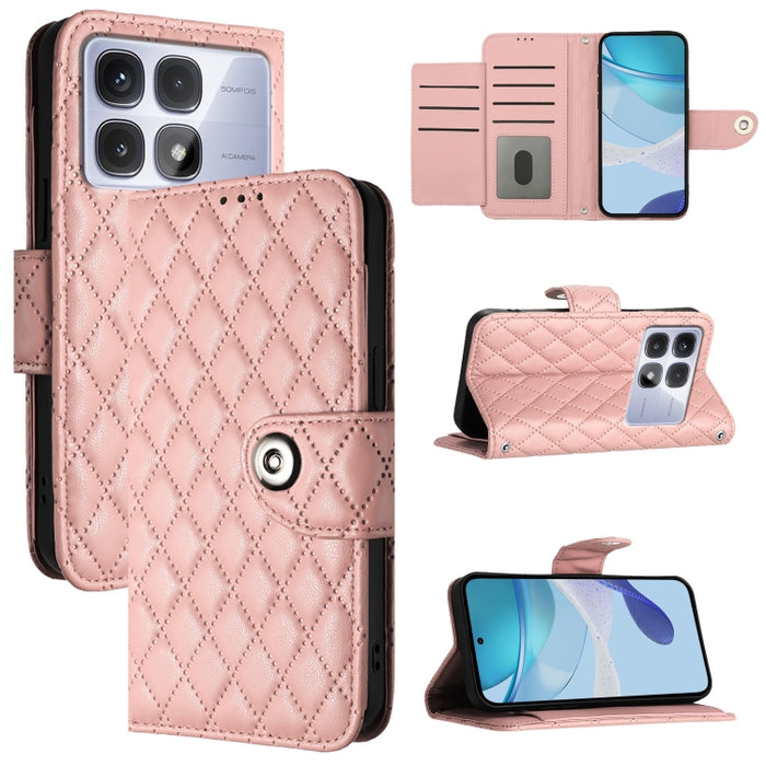 Funda de cuero con tapa y textura rombal para teléfono con cordón, For Redmi 15a 5G Global, For Redmi Turbo 5 5G Global / Poco X8 Pro, For Redmi Note 15 Pro+ 5G Global 163.3mm, For Redmi Note 15 4G / 5G Global 164mm                                     ...