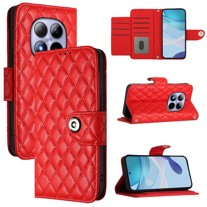 Funda de cuero con tapa y textura rombal para teléfono con cordón, For Redmi 15a 5G Global, For Redmi Turbo 5 5G Global / Poco X8 Pro, For Redmi Note 15 Pro+ 5G Global 163.3mm, For Redmi Note 15 4G / 5G Global 164mm                                     ...