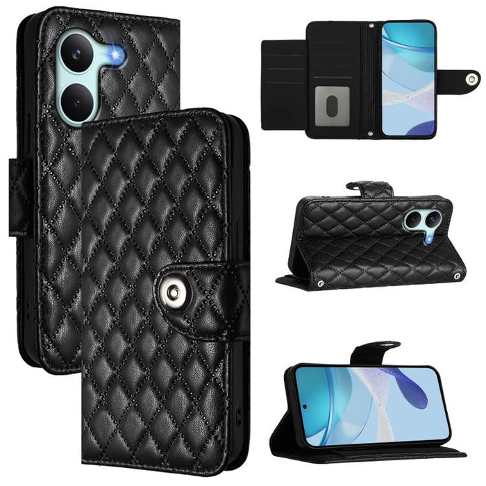 Funda de cuero con tapa y textura rombal para teléfono con cordón, For Redmi 15a 5G Global, For Redmi Turbo 5 5G Global / Poco X8 Pro, For Redmi Note 15 Pro+ 5G Global 163.3mm, For Redmi Note 15 4G / 5G Global 164mm                                     ...