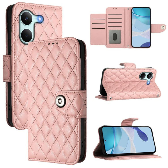 Funda de cuero con tapa y textura rombal para teléfono con cordón, For Redmi 15a 5G Global, For Redmi Turbo 5 5G Global / Poco X8 Pro, For Redmi Note 15 Pro+ 5G Global 163.3mm, For Redmi Note 15 4G / 5G Global 164mm                                     ...