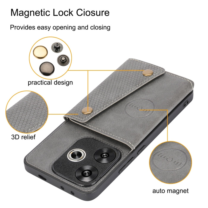 Estuche magnético para teléfono con ranuras para tarjetas con doble hebilla, For Redmi Turbo 3