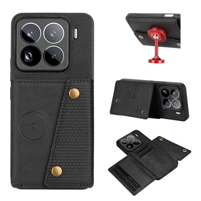 Estuche magnético para teléfono con ranuras para tarjetas con doble hebilla, For Xiaomi Poco X8 Pro Max 5G Global, For Xiaomi Poco X8 Pro 5G Global, For Xiaomi 17 Pro Max, For Xiaomi 17 Pro, For Xiaomi 17, For Xiaomi 15T Pro, For Xiaomi 15T            ...