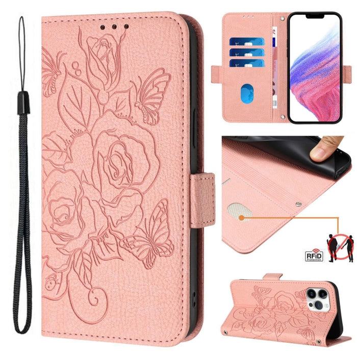 Caja de teléfono de cuero antirrobo RFID rosa en relieve, For iPhone 14 Pro Max, For iPhone SE 2022 / SE 2020 / 8 / 7, For iPhone 13 Pro Max, For iPhone 13 Pro, For iPhone 13 mini, For iPhone 12  / 12 Pro, For iPhone 12 Pro Max, For iPhone 12 mini     ...