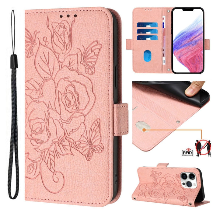 Caja de teléfono de cuero antirrobo RFID rosa en relieve, For iPhone 14 Pro Max, For iPhone SE 2022 / SE 2020 / 8 / 7, For iPhone 13 Pro Max, For iPhone 13 Pro, For iPhone 13 mini, For iPhone 12  / 12 Pro, For iPhone 12 Pro Max, For iPhone 12 mini     ...