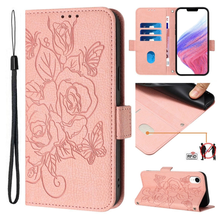 Caja de teléfono de cuero antirrobo RFID rosa en relieve, For iPhone 14 Pro Max, For iPhone SE 2022 / SE 2020 / 8 / 7, For iPhone 13 Pro Max, For iPhone 13 Pro, For iPhone 13 mini, For iPhone 12  / 12 Pro, For iPhone 12 Pro Max, For iPhone 12 mini     ...