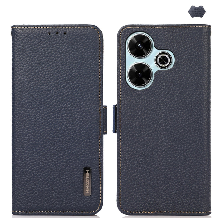 KHAZNEH Funda para teléfono RFID de cuero genuino Litchi magnético lateral, For Redmi A7 Pro 171mm / Poco C85x 5G, For Redmi Turbo 5 Max 5G / Poco X8 Pro Max 5G, For Redmi Turbo 5 5G / Poco X8 Pro 5G, For Redmi Note 15 Pro+ 5G Global 163.3mm           ...