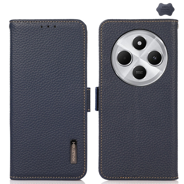 KHAZNEH Funda para teléfono RFID de cuero genuino Litchi magnético lateral, For Redmi A7 Pro 171mm / Poco C85x 5G, For Redmi Turbo 5 Max 5G / Poco X8 Pro Max 5G, For Redmi Turbo 5 5G / Poco X8 Pro 5G, For Redmi Note 15 Pro+ 5G Global 163.3mm           ...