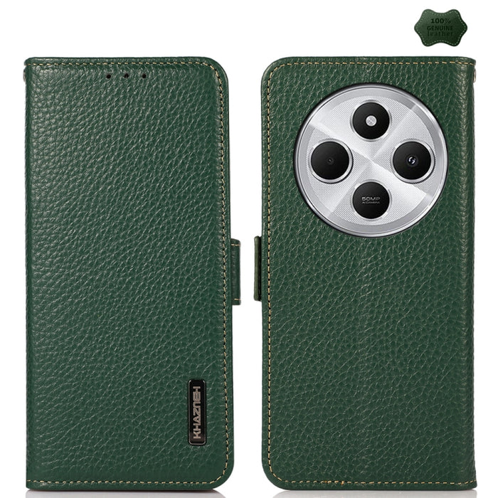 KHAZNEH Funda para teléfono RFID de cuero genuino Litchi magnético lateral, For Redmi A7 Pro 171mm / Poco C85x 5G, For Redmi Turbo 5 Max 5G / Poco X8 Pro Max 5G, For Redmi Turbo 5 5G / Poco X8 Pro 5G, For Redmi Note 15 Pro+ 5G Global 163.3mm           ...