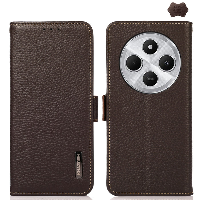 KHAZNEH Funda para teléfono RFID de cuero genuino Litchi magnético lateral, For Redmi A7 Pro 171mm / Poco C85x 5G, For Redmi Turbo 5 Max 5G / Poco X8 Pro Max 5G, For Redmi Turbo 5 5G / Poco X8 Pro 5G, For Redmi Note 15 Pro+ 5G Global 163.3mm           ...