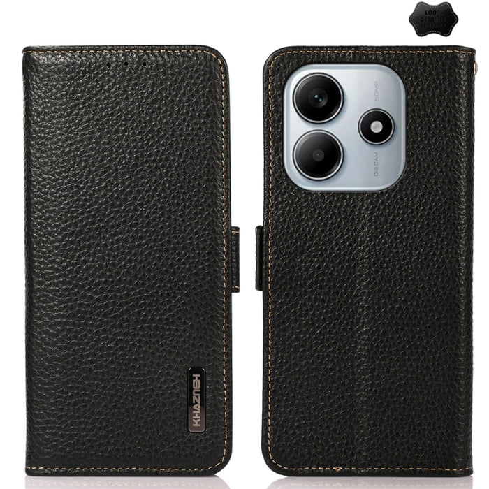 KHAZNEH Funda para teléfono RFID de cuero genuino Litchi magnético lateral, For Redmi A7 Pro 171mm / Poco C85x 5G, For Redmi Turbo 5 Max 5G / Poco X8 Pro Max 5G, For Redmi Turbo 5 5G / Poco X8 Pro 5G, For Redmi Note 15 Pro+ 5G Global 163.3mm           ...
