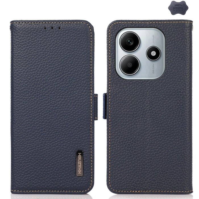 KHAZNEH Funda para teléfono RFID de cuero genuino Litchi magnético lateral, For Redmi A7 Pro 171mm / Poco C85x 5G, For Redmi Turbo 5 Max 5G / Poco X8 Pro Max 5G, For Redmi Turbo 5 5G / Poco X8 Pro 5G, For Redmi Note 15 Pro+ 5G Global 163.3mm           ...