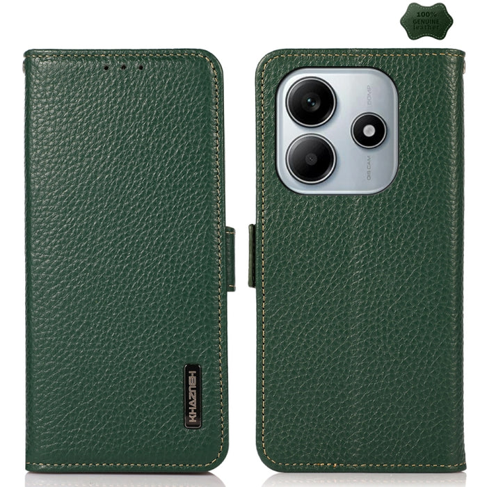 KHAZNEH Funda para teléfono RFID de cuero genuino Litchi magnético lateral, For Redmi A7 Pro 171mm / Poco C85x 5G, For Redmi Turbo 5 Max 5G / Poco X8 Pro Max 5G, For Redmi Turbo 5 5G / Poco X8 Pro 5G, For Redmi Note 15 Pro+ 5G Global 163.3mm           ...