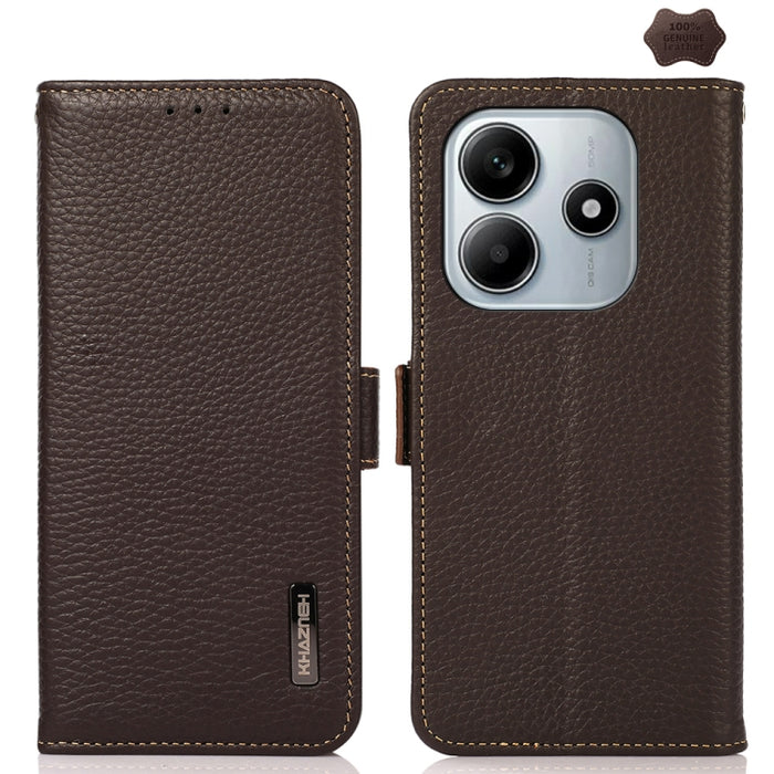KHAZNEH Funda para teléfono RFID de cuero genuino Litchi magnético lateral, For Redmi A7 Pro 171mm / Poco C85x 5G, For Redmi Turbo 5 Max 5G / Poco X8 Pro Max 5G, For Redmi Turbo 5 5G / Poco X8 Pro 5G, For Redmi Note 15 Pro+ 5G Global 163.3mm           ...