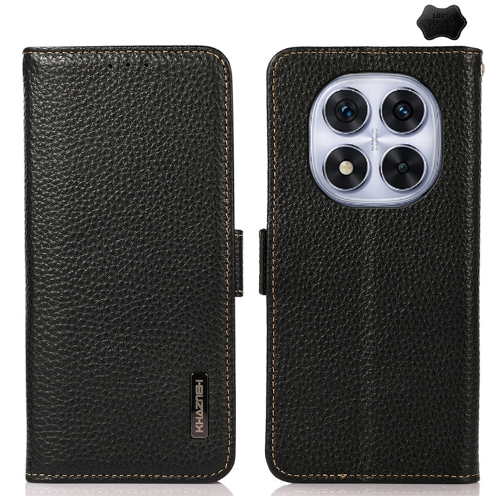 KHAZNEH Funda para teléfono RFID de cuero genuino Litchi magnético lateral, For Redmi A7 Pro 171mm / Poco C85x 5G, For Redmi Turbo 5 Max 5G / Poco X8 Pro Max 5G, For Redmi Turbo 5 5G / Poco X8 Pro 5G, For Redmi Note 15 Pro+ 5G Global 163.3mm           ...
