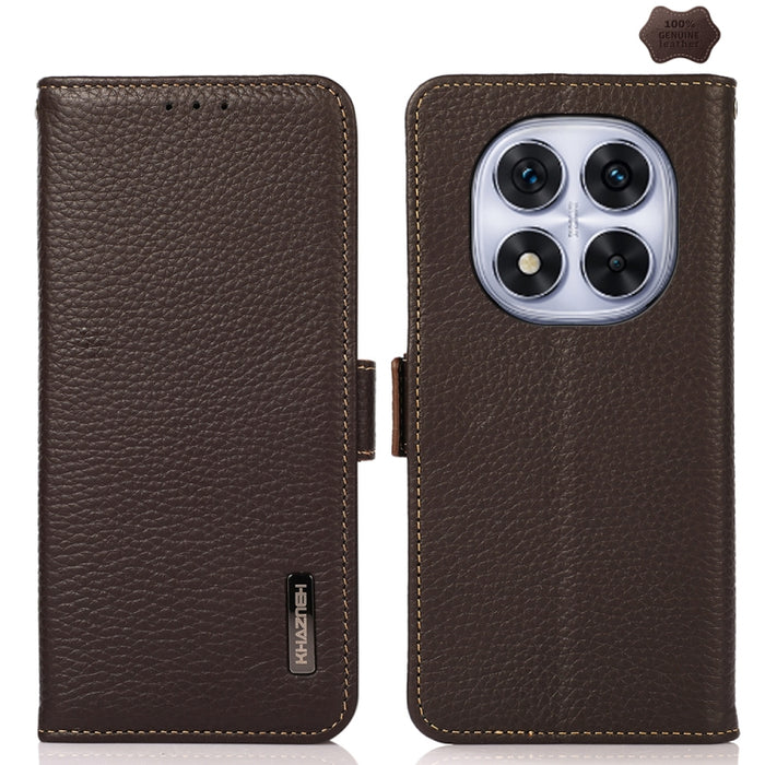 KHAZNEH Funda para teléfono RFID de cuero genuino Litchi magnético lateral, For Redmi A7 Pro 171mm / Poco C85x 5G, For Redmi Turbo 5 Max 5G / Poco X8 Pro Max 5G, For Redmi Turbo 5 5G / Poco X8 Pro 5G, For Redmi Note 15 Pro+ 5G Global 163.3mm           ...