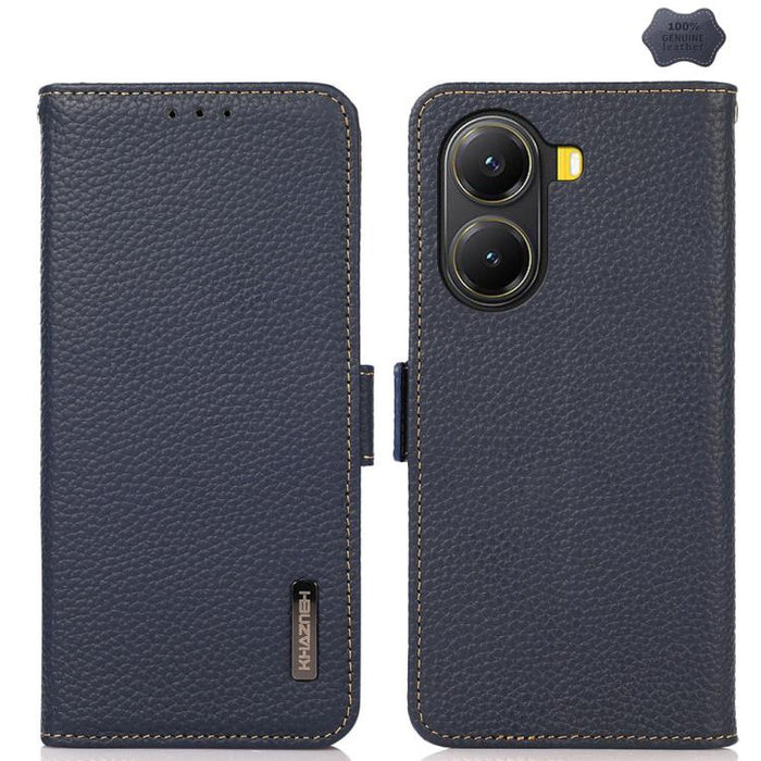 KHAZNEH Funda para teléfono RFID de cuero genuino Litchi magnético lateral, For Redmi A7 Pro 171mm / Poco C85x 5G, For Redmi Turbo 5 Max 5G / Poco X8 Pro Max 5G, For Redmi Turbo 5 5G / Poco X8 Pro 5G, For Redmi Note 15 Pro+ 5G Global 163.3mm           ...